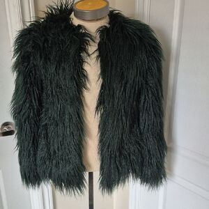 Zara Woman Dark Green Faux Fur Jacket